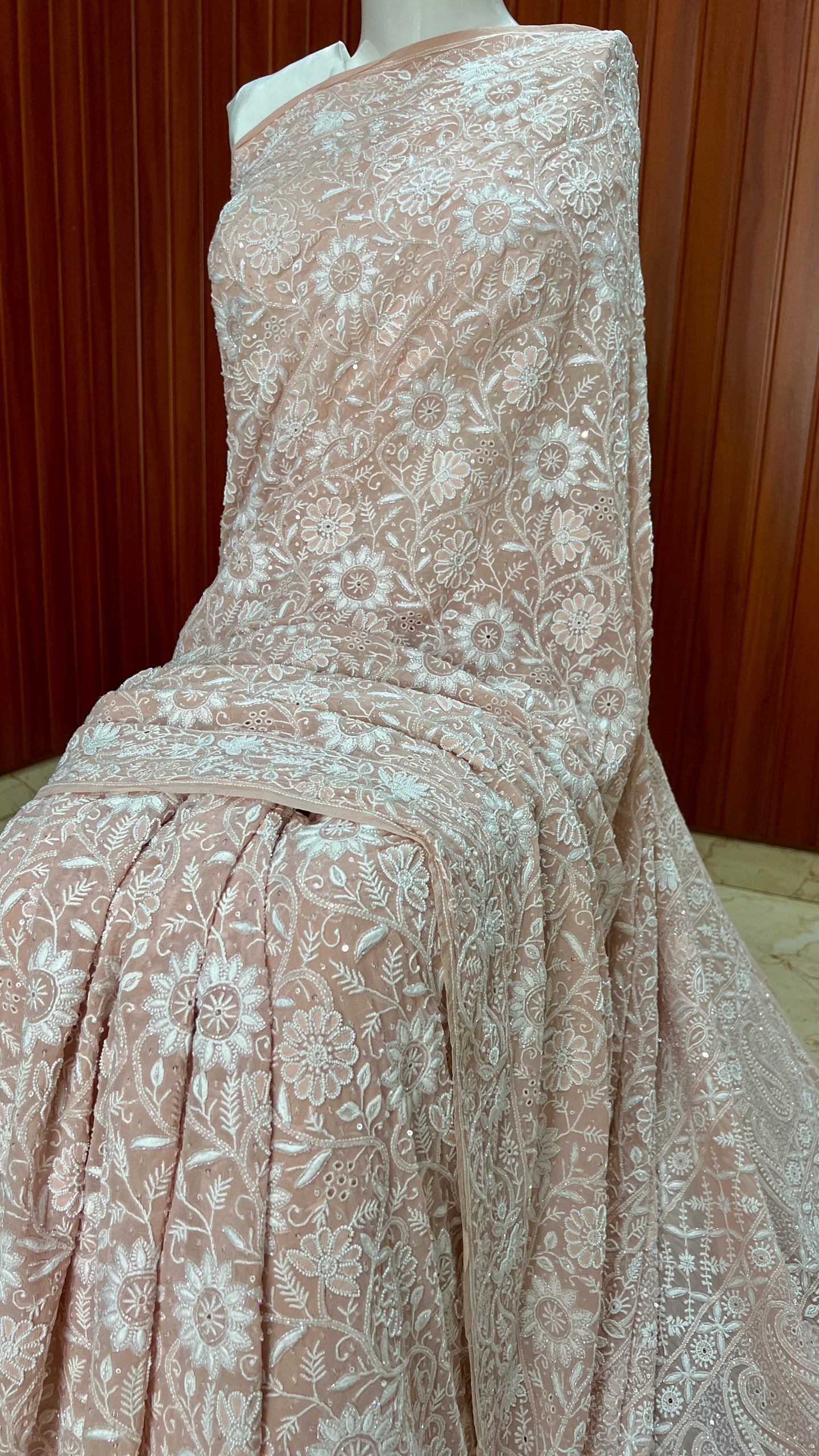 Suhaan Old Rose Pink 2 and 3 taar Chikankari Masterpiece Saree